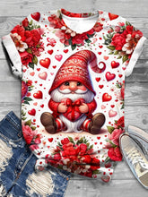 Load image into Gallery viewer, Valentines Day Gnome Print Crew Neck T-Shirt