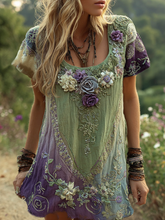 Load image into Gallery viewer, Classy Purple Lavender And Floral Embroidered Linen Short Sleeve T-shirt