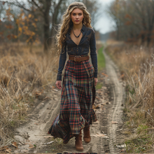 Load image into Gallery viewer, Women's Retro V-neck Plaid Long-sleeve Bohemian Pastoral Style Maxi Long Dress