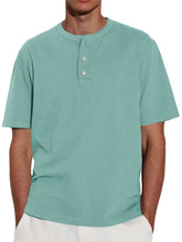 Load image into Gallery viewer, Men's Solid Color Short Sleeve Crew Neck Henley Shirt