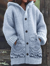 Load image into Gallery viewer, Vintage Floral Embroidered Lace Cozy Knit Hooded Cardigan