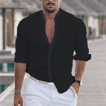 Load image into Gallery viewer, Men's Linen Shirt Shirt Summer Shirt Beach Shirt Collar Long Sleeve