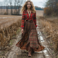 Load image into Gallery viewer, Women's Retro V-neck Plaid Long-sleeve Bohemian Pastoral Style Maxi Long Dress