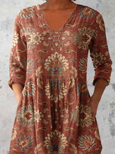 Load image into Gallery viewer, Women's Elegant Floral Pattern Round Neck Cotton and Linen Top