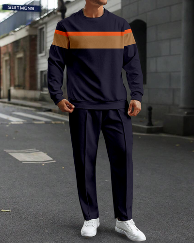 Men's Colorblock Round Neck Casual Sports Set 069