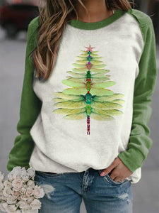 Dragonfly Christmas Tree Print Sweatshirt