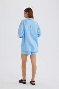 Long Sleeve Solid Color Shirt Shorts Set