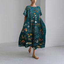 Load image into Gallery viewer, Marine Animal Print Crew Neck Short Sleeve Loose Midi Dress