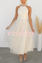 Load image into Gallery viewer, Fairy Vibes Tulle Gathered Detail Halter Maxi Dress