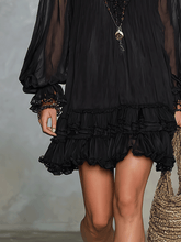 Load image into Gallery viewer, Bohemian Black Chiffon Dress With Soft Ruffle Trim