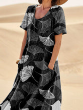Load image into Gallery viewer, Ginkgo Leaves Seamless Repeat Pattern Printed Women's Linen Pocket Dress