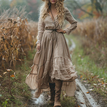 Load image into Gallery viewer, Women's Vintage V-neck Bohemian Pastoral Style Long-sleeve Maxi Long Dress