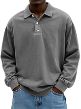 Load image into Gallery viewer, Men's Fashion Retro Washed Distressed Cotton Lapel Long Sleeve Polo Shirt