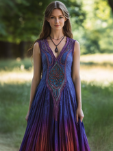 Load image into Gallery viewer, Vintage Viking Tribal Celtic Knot Life Of Tree Patchwork Art Linen Tank Dress