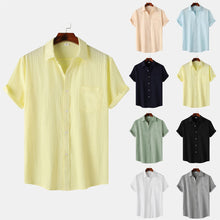 Load image into Gallery viewer, Men's Cotton And Linen High Quality Striped Pocket Short Sleeve Shirt