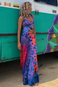 Barbie La Bamba Tie-dye Print Back Lace-up Stretch Maxi Dress