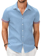 Load image into Gallery viewer, Men's Fashion Plaid Linen Patchwork Short Sleeve Shirt