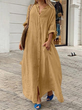 Load image into Gallery viewer, Casual Plain Single Breasted Pocket Long Sleeve Loose Maxi Dress