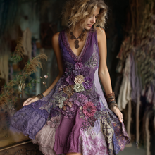 Load image into Gallery viewer, Women's Vintage Floral Splicing Cotton And Linen Tank Dress