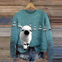 Load image into Gallery viewer, Greetings From The Stray Sheep Graphic Crew Neck Cozy Knit Sweater