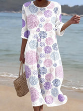 Load image into Gallery viewer, Women's Casual  Round Neck Mid Sleeve Print Cotton and Linen Dress