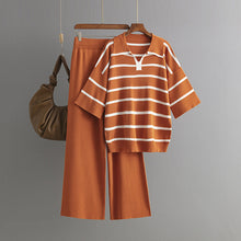 Load image into Gallery viewer, Stylish Striped Top &amp; Solid Color Wide Leg Pants Two-Piece Set