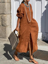Load image into Gallery viewer, Cotton Linen Button Solid Dress
