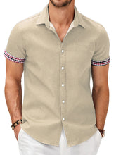 Load image into Gallery viewer, Men's Fashion Plaid Linen Patchwork Short Sleeve Shirt