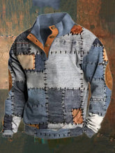 Load image into Gallery viewer, Plaid Patchwork Print Retro Casual Men'S Half Open Collar Sweatshirt