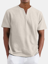 Load image into Gallery viewer, Men's Summer Solid Color Henley Short Sleeve T-shirt