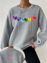 Load image into Gallery viewer, Women's Rainbow Love Heart Waffle Sweatshirt Waffle Sweatshirt