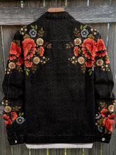 Load image into Gallery viewer, Vintage Black Flower Embroidery Art Print Casual Denim Jacket