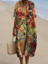 Load image into Gallery viewer, Women's Vintage Floral Art Print Casual Flowy Dress