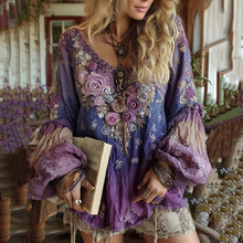 Load image into Gallery viewer, Classy Vintage Floral Splicing Cotton And Linen Long Sleeve Shirt