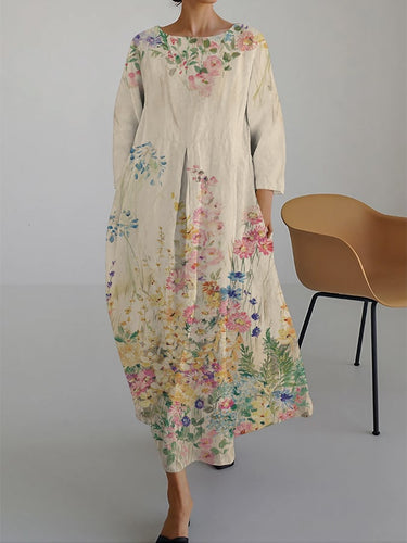 Women's Vintage Floral Print Casual Loose Dress