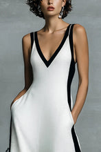Load image into Gallery viewer, Women's Fashion Black and White Cotton Linen Color Block Thin Strap Jumpsuit