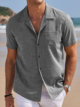 Load image into Gallery viewer, Men's Cuban Collar Cotton And Linen Pocket Basic Casual Shirt