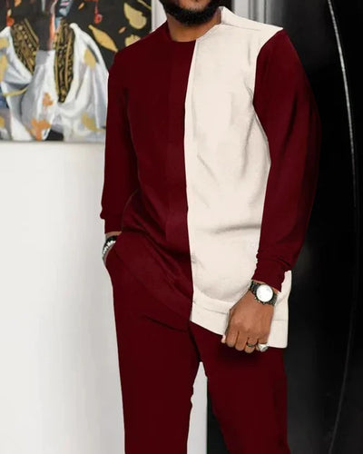 Men's Casual Color Blocking Long Sleeve Walking Suit-004