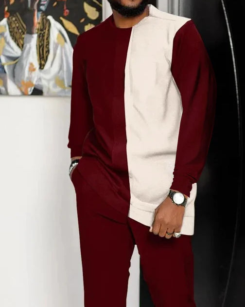 Men's Casual Color Blocking Long Sleeve Walking Suit-004