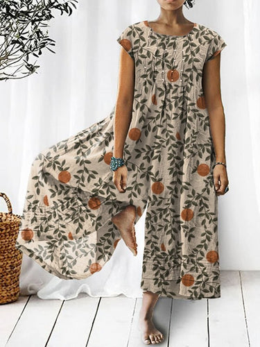 Women's Retro Art Print Casual Jumpsuit