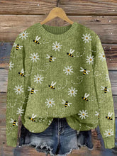 Load image into Gallery viewer, Flying Bees Floral Embroidery Pattern Cozy Knit Sweater