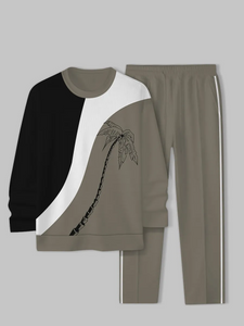 Men's Simple Colorblock Round Neck Casual Sports Set 0115