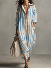 Load image into Gallery viewer, Casual Striped Shirt Bohemian Style Maxi Dress