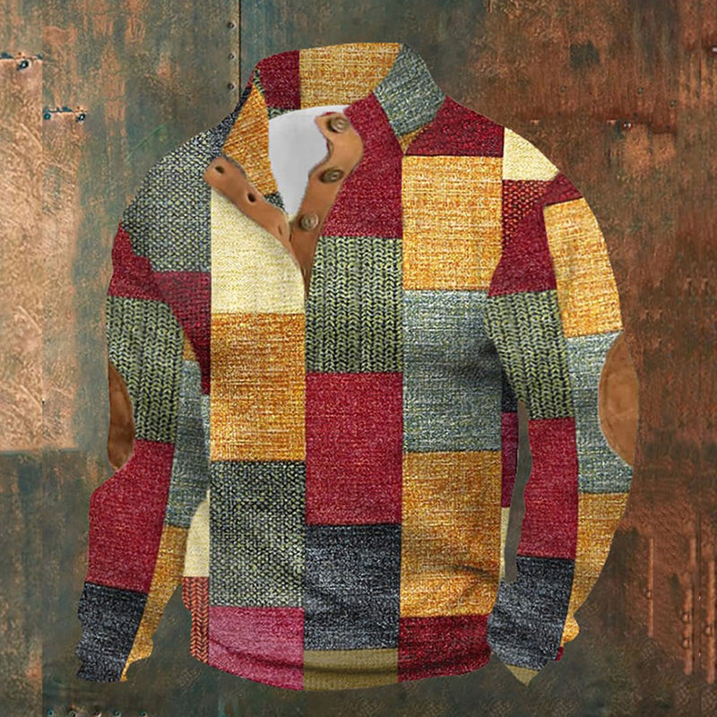 Wearshes Men's Colorblock Print Button-Down Pullover