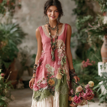 Load image into Gallery viewer, Women's Floral Patchwork Embroidered Sleeveless Round Neck Dress