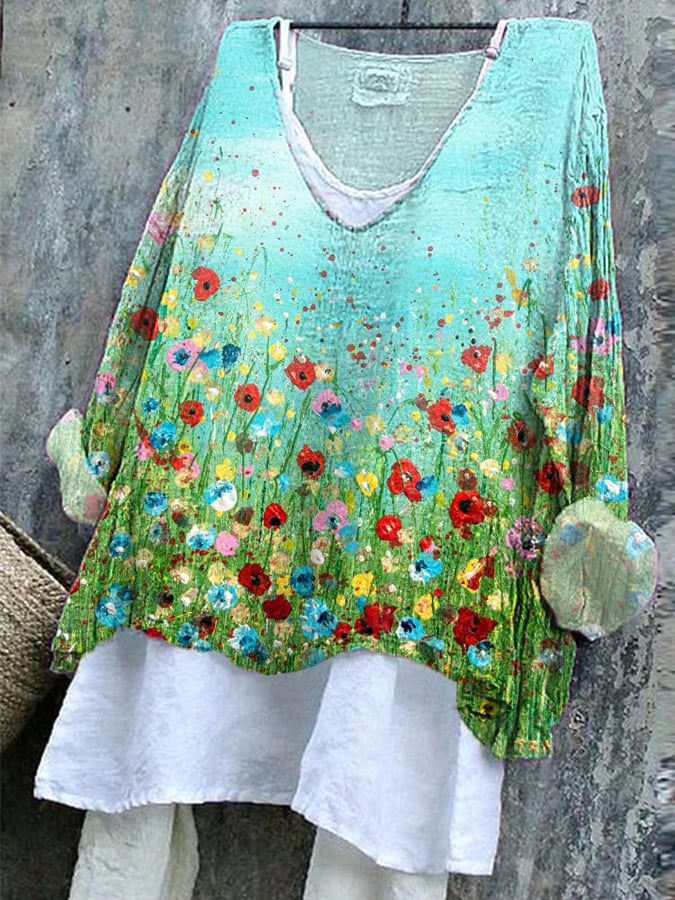 Women's Floral V Neck Casual Top