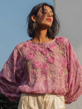Load image into Gallery viewer, Vintage Pink Lace Rose Embroidered Glitter Linen Shirt