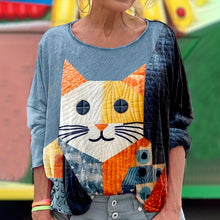 Load image into Gallery viewer, Women's Cute Cat Patchwork Art Long Sleeve T-shirt