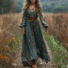 Load image into Gallery viewer, Women's Vintage Country Pastoral Linen Style Long-sleeve Maxi Long Dress