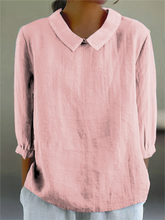 Load image into Gallery viewer, Women&#39;s Solid Color Casual Cotton And Linen 3/4 Sleeve Shirt